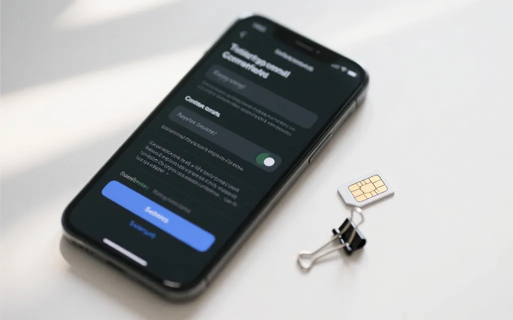 手机查看旅游SIM卡流量条款与安全设置的特写